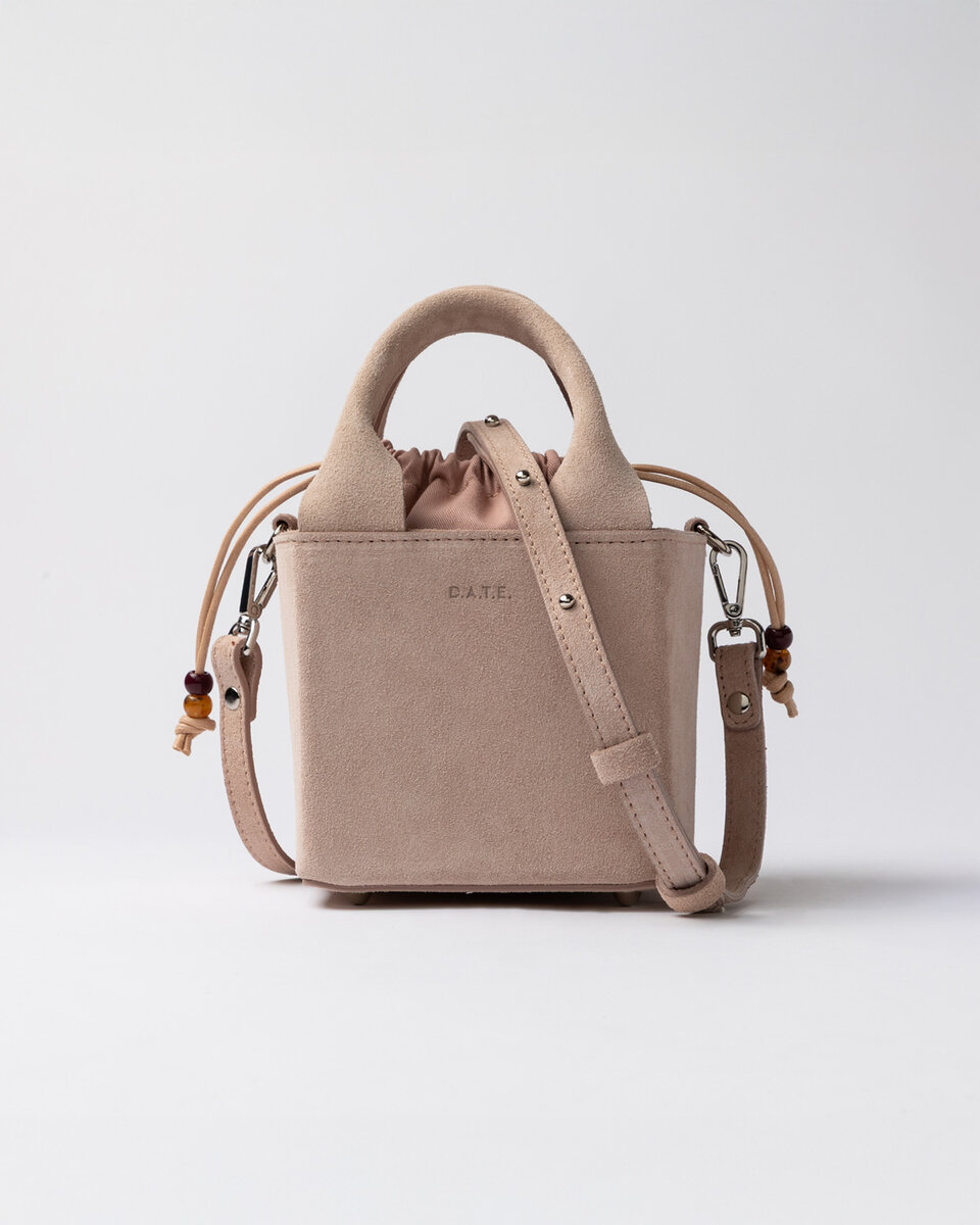 BORSA CUBO IN PELLE SCAMOSCIATA ROSA