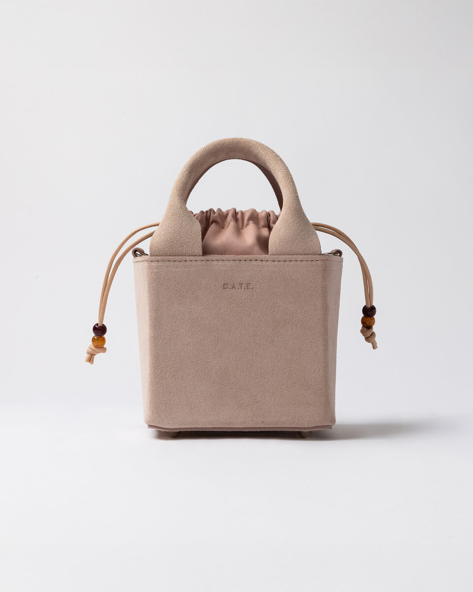 BORSA CUBO IN PELLE SCAMOSCIATA ROSA